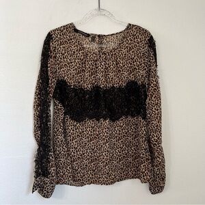 Kardashian Leopard Print Lace Semi Sheer Long Sleeve Blouse Size XL